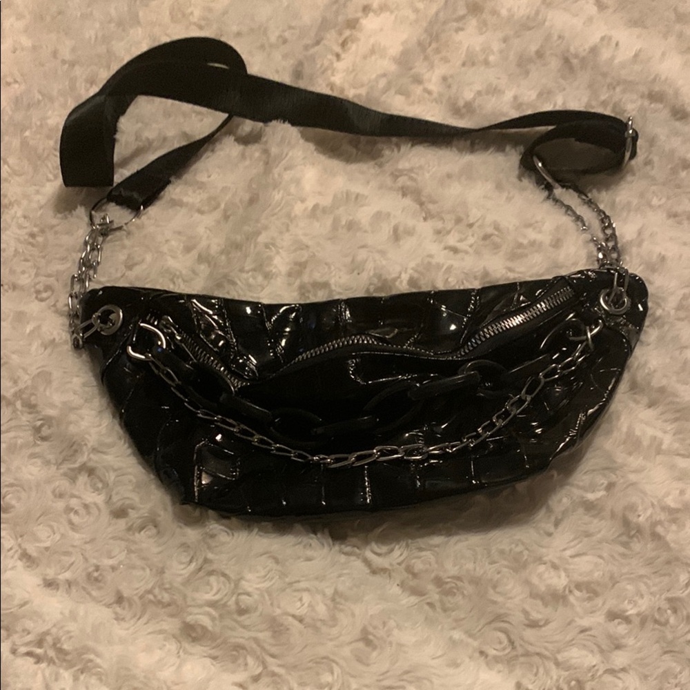 Black Patent Leather look Crossbody Bag